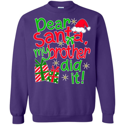 Family Christmas T-shirt Dear Santa My Brother Did It Purple