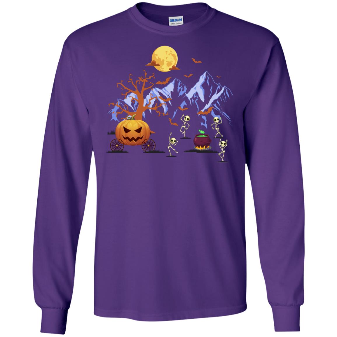 Dancing Skeleton With Pumpkin Funny Halloween Gift Shirt Purple