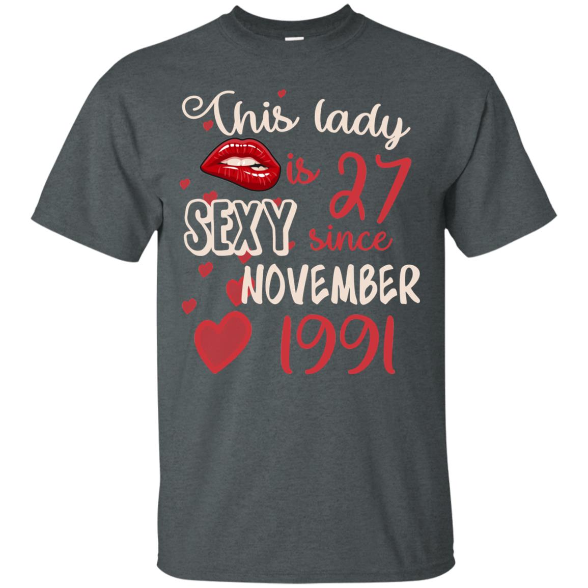This Lady Is 27 Sexy Since November 1991 27th Birthday Shirt For November Womens Dark Heather