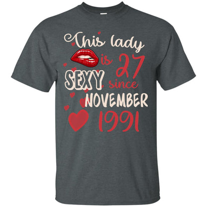 This Lady Is 27 Sexy Since November 1991 27th Birthday Shirt For November Womens Dark Heather