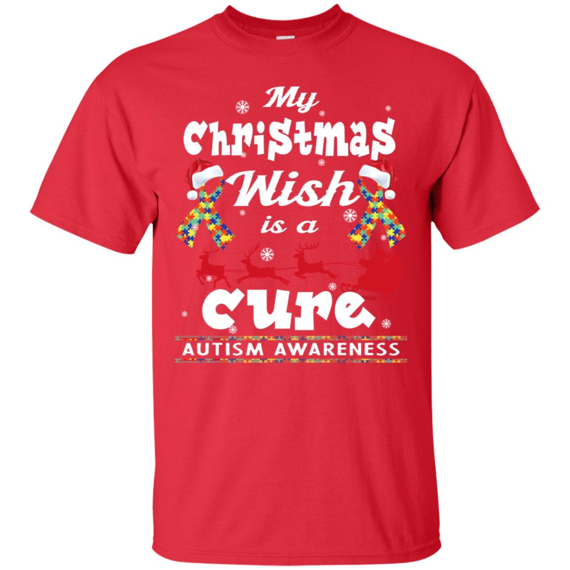 My Christmas Wish Is A Cure Autism Awareness X-mas Gift Shirt Red