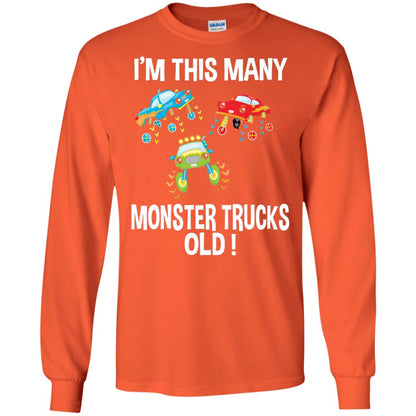 Birthday 3th Shirt Im This Many Monster Trucks Old Orange