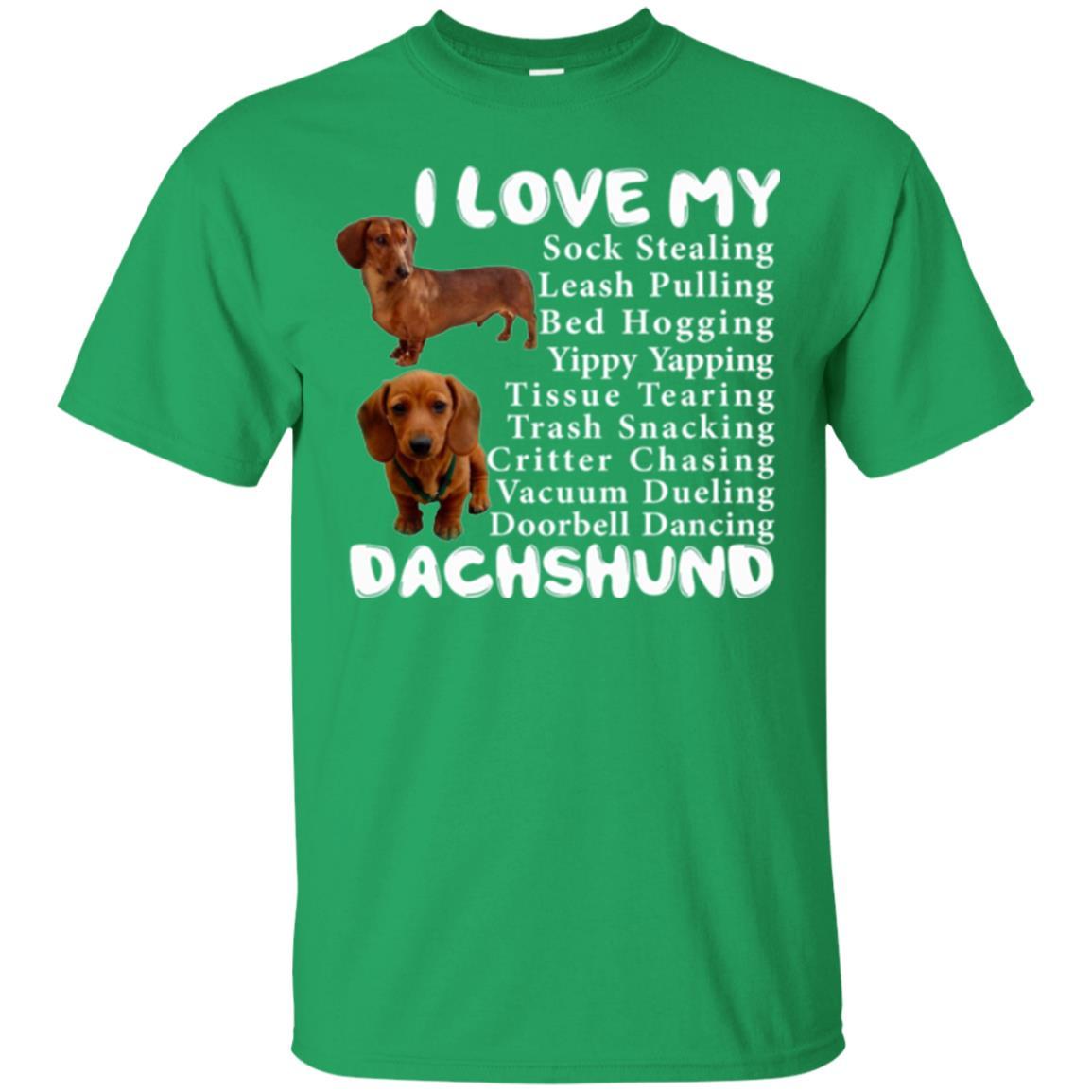 Dachshund T-shirt Sock Stealing Bed Hogging Irish Green