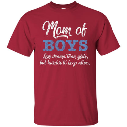 Mom Of Boys Less Drama Than Girls But Harder To Keep Alive Shirt Cardinal