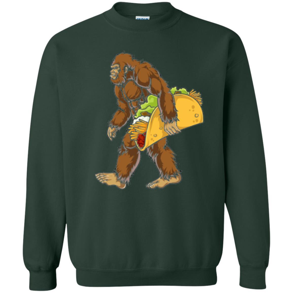 Camping T-shirt Bigfoot Sasquatch Carrying Taco Forest Green