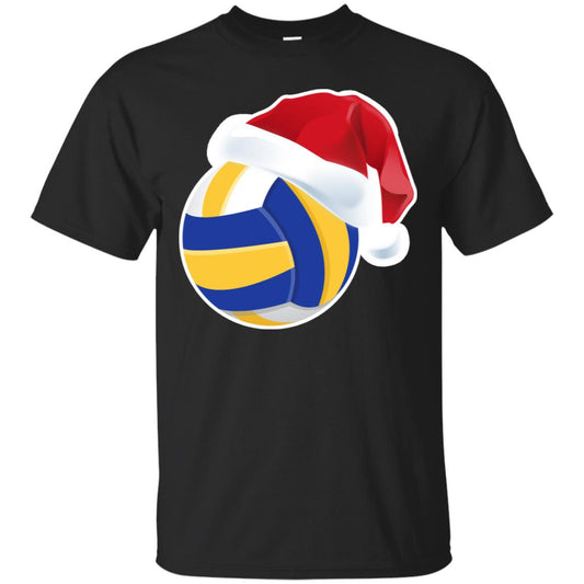 Volleyball With Santa Claus Hat X-mas Shirt For Volleyball Lovers Black