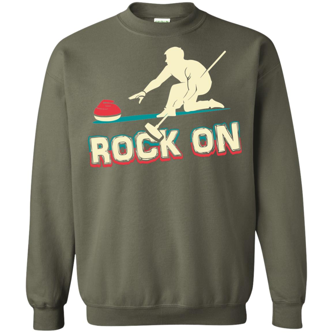 Curling Winter Lover T-shirt Rock On Curling Winter Sports Military Green