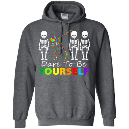 Skeleton Dabbing Dare To Be Yourself Autism Awareness Shirt Dark Heather