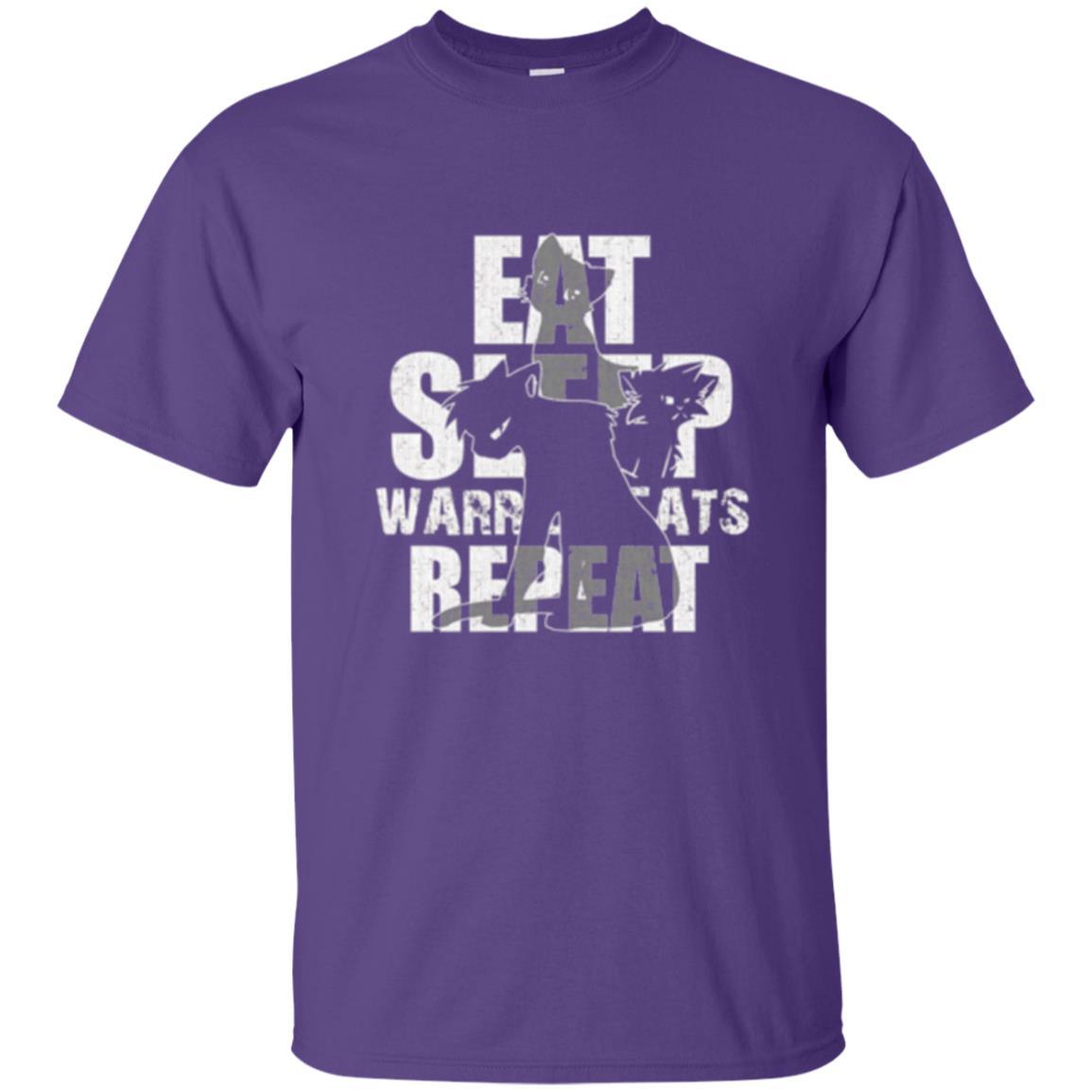 Cat Lover T-shirt Eat Sleep Warrior Cats Repeat Purple