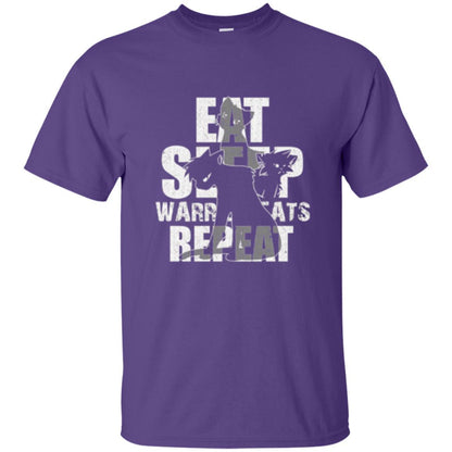 Cat Lover T-shirt Eat Sleep Warrior Cats Repeat Purple