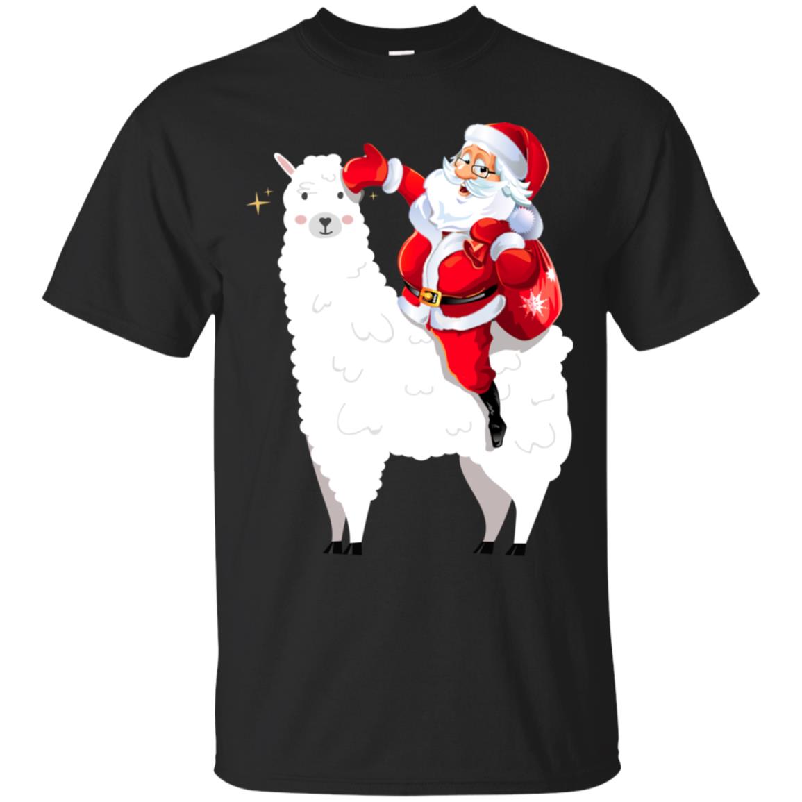 Alpaca Llama And Santa Claus X-mas Gift Shirt Black