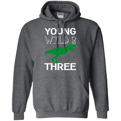 Dinosaur T-shirt Young Wild And Three Dark Heather