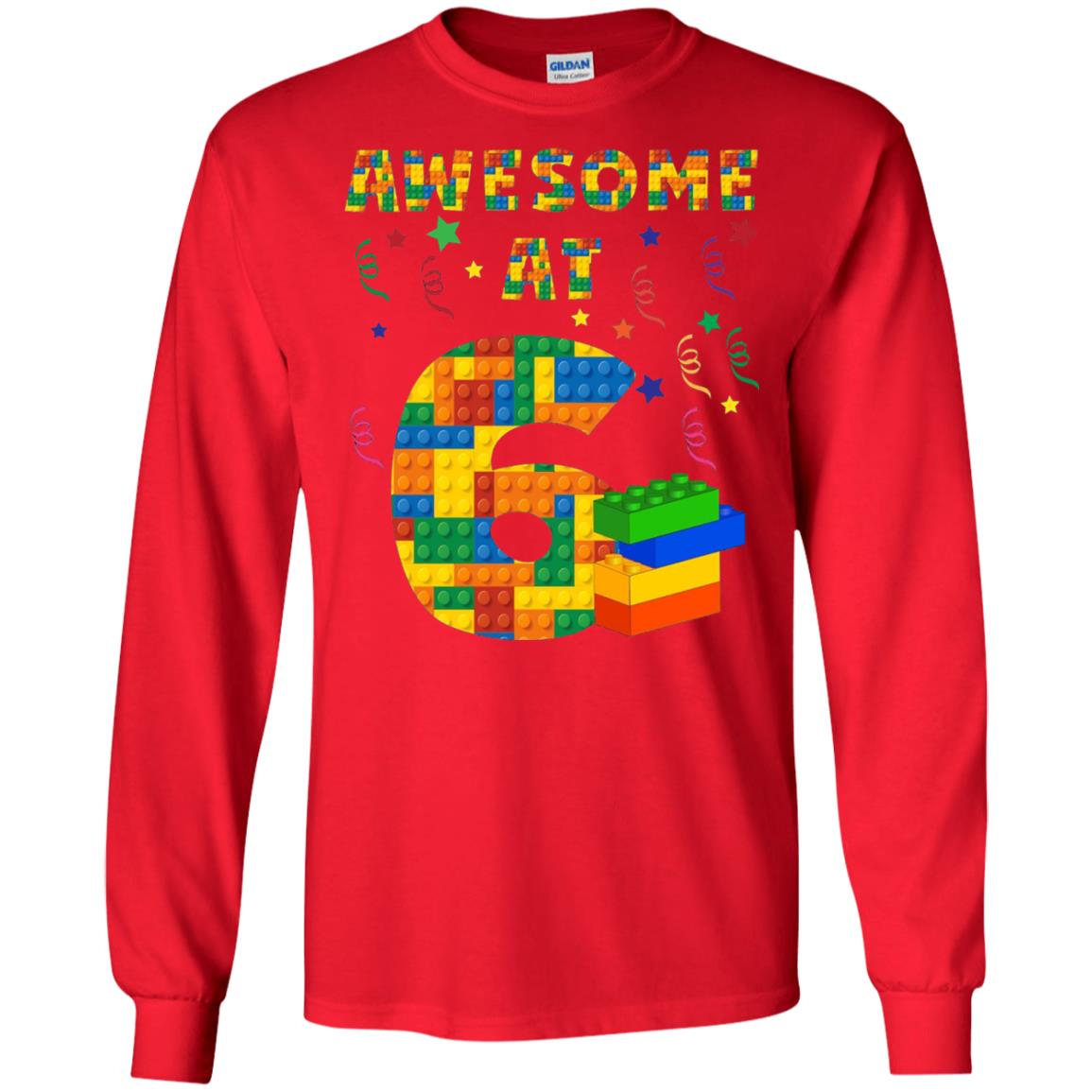 Awesome At 6 Age 6 Six Blocks Bricks Theme Shirt Red