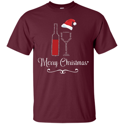 Christmas T-shirt Merry Christmas With Wine Botle And Glass Wine Maroon