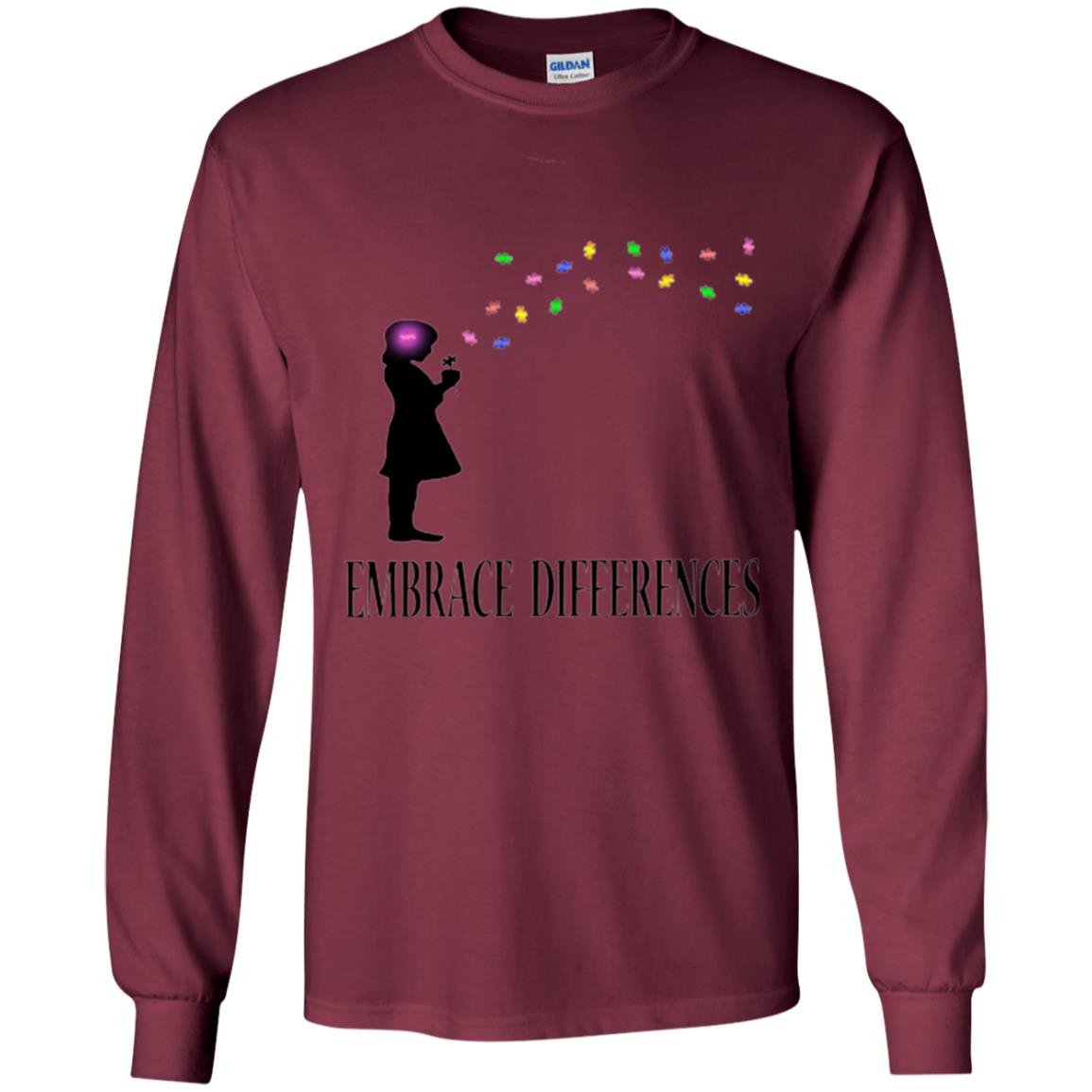 Autism Awareness T-shirt Embrace Differences T-shirt Maroon