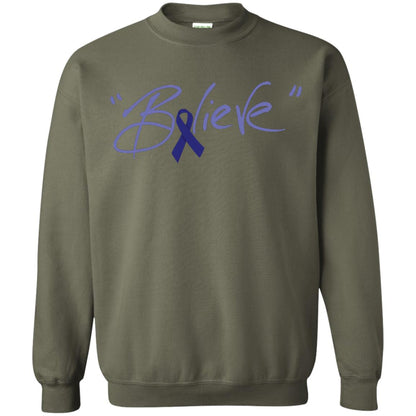 Colon Cancer Awareness Shirt Dark Blue Ribbon Believe Military Green