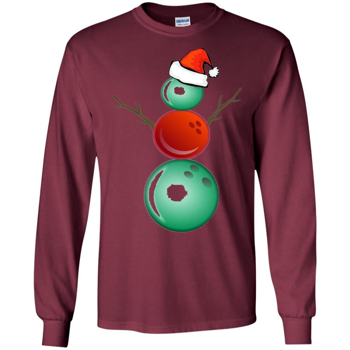 Funny Christmas Shirts Bowling Snowman Maroon