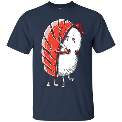 Sushi Lover T-shirt Salmon Sashimi Sushi Hug Love Navy