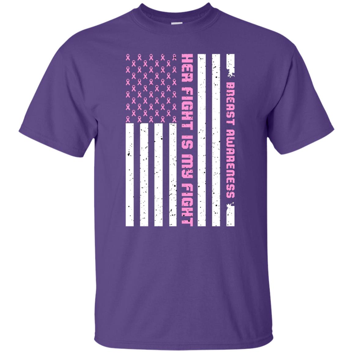 Breast Awareness His Fight Is My Fight Pink Ribbon Stars Flag Of Usa Shirt Purple