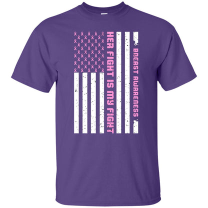 Breast Awareness His Fight Is My Fight Pink Ribbon Stars Flag Of Usa Shirt Purple