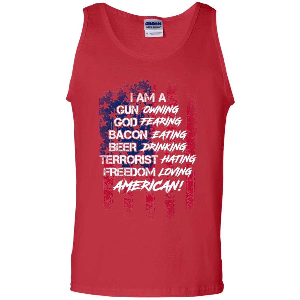 Military T-shirt I Am A Gun Owning God Fearing Bacon Eating Red