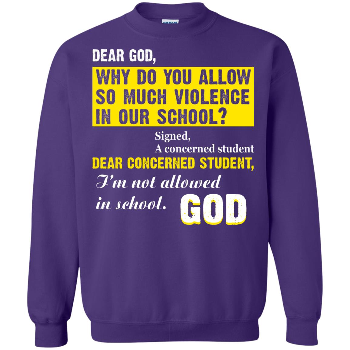 Anti Gun T-shirt Dear God Why Do You Allow So Much Violence In Our School Purple