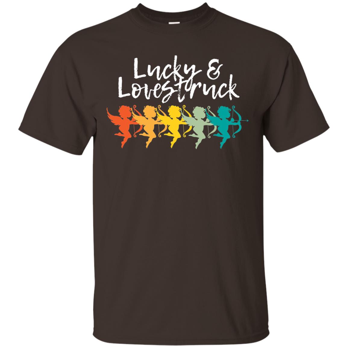 Vintage Retro Valentine_s Lucky Lovestruck Tshirt Dark Chocolate