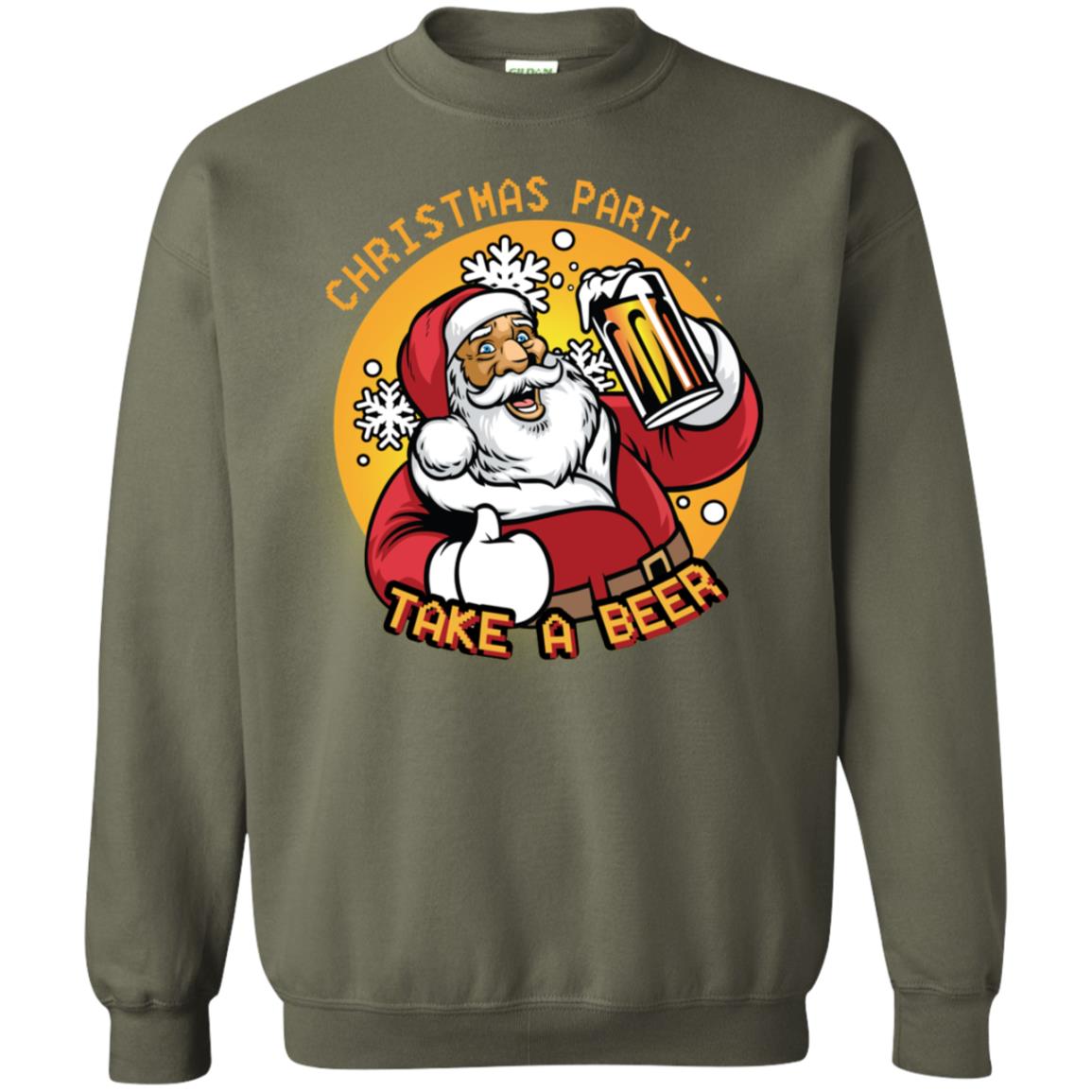 Christmas Party Take A Beer Santa X-mas Gift Shirt Military Green