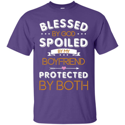 Blessed By God Spoiled By My Boyfriend Protected By Both Shirt Purple