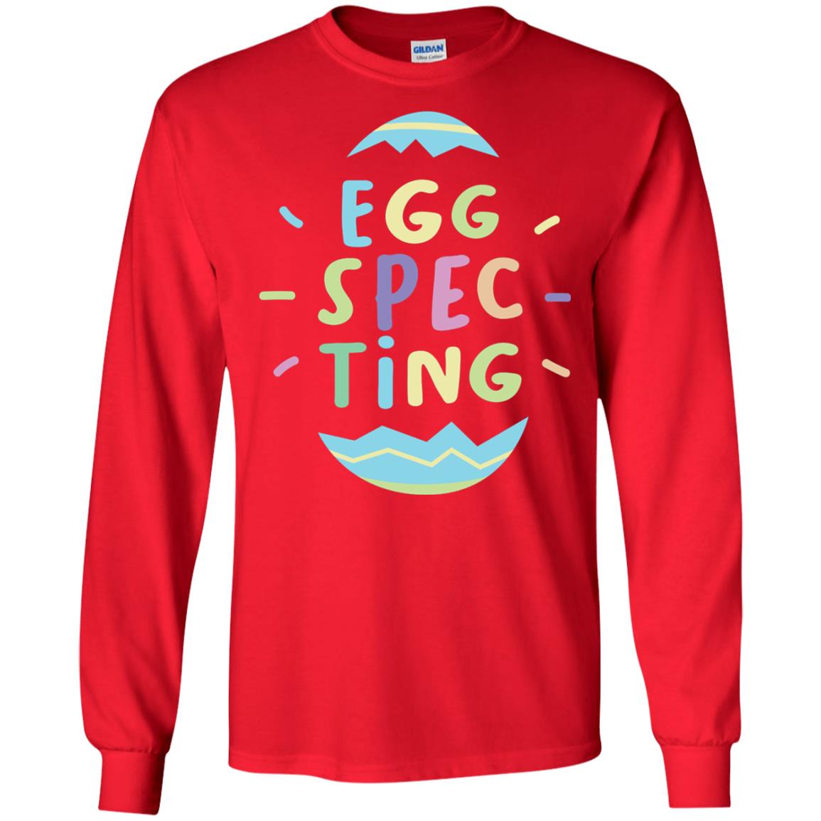 Eggspecting Funny Pregnancy Pregnant Easter Shirt Red