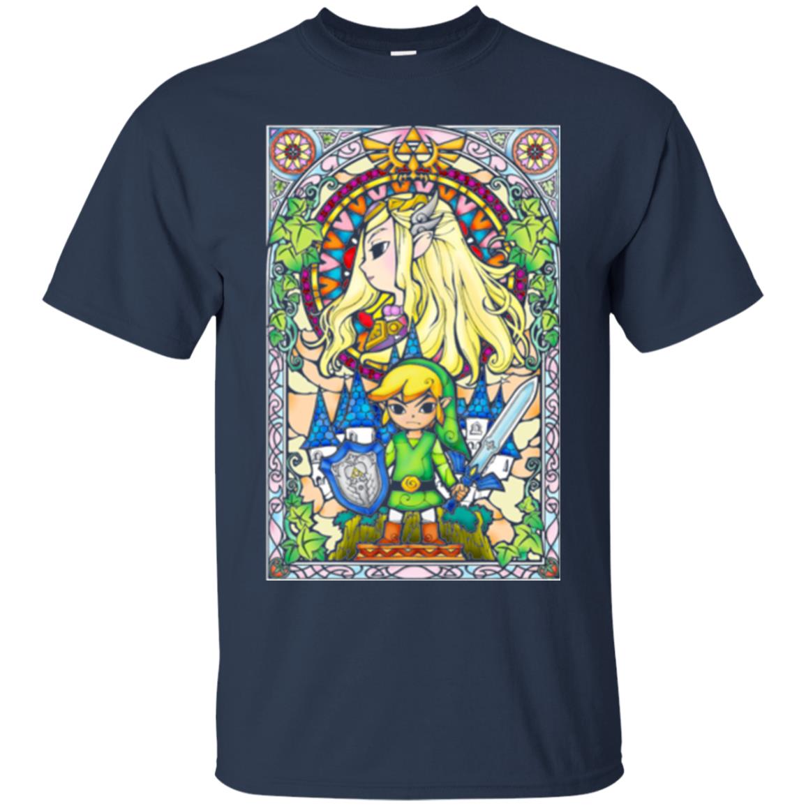 Nintendo Zelda Link T-shirt The Princess Stained Glass Navy