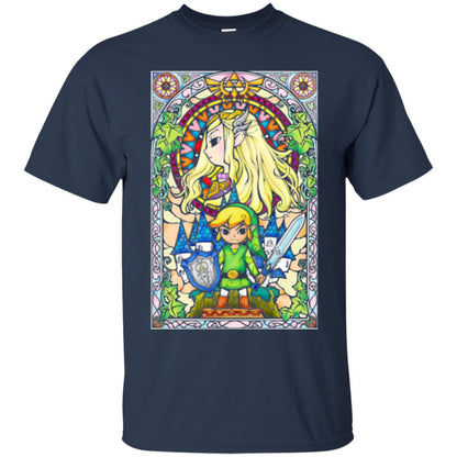 Nintendo Zelda Link T-shirt The Princess Stained Glass Navy