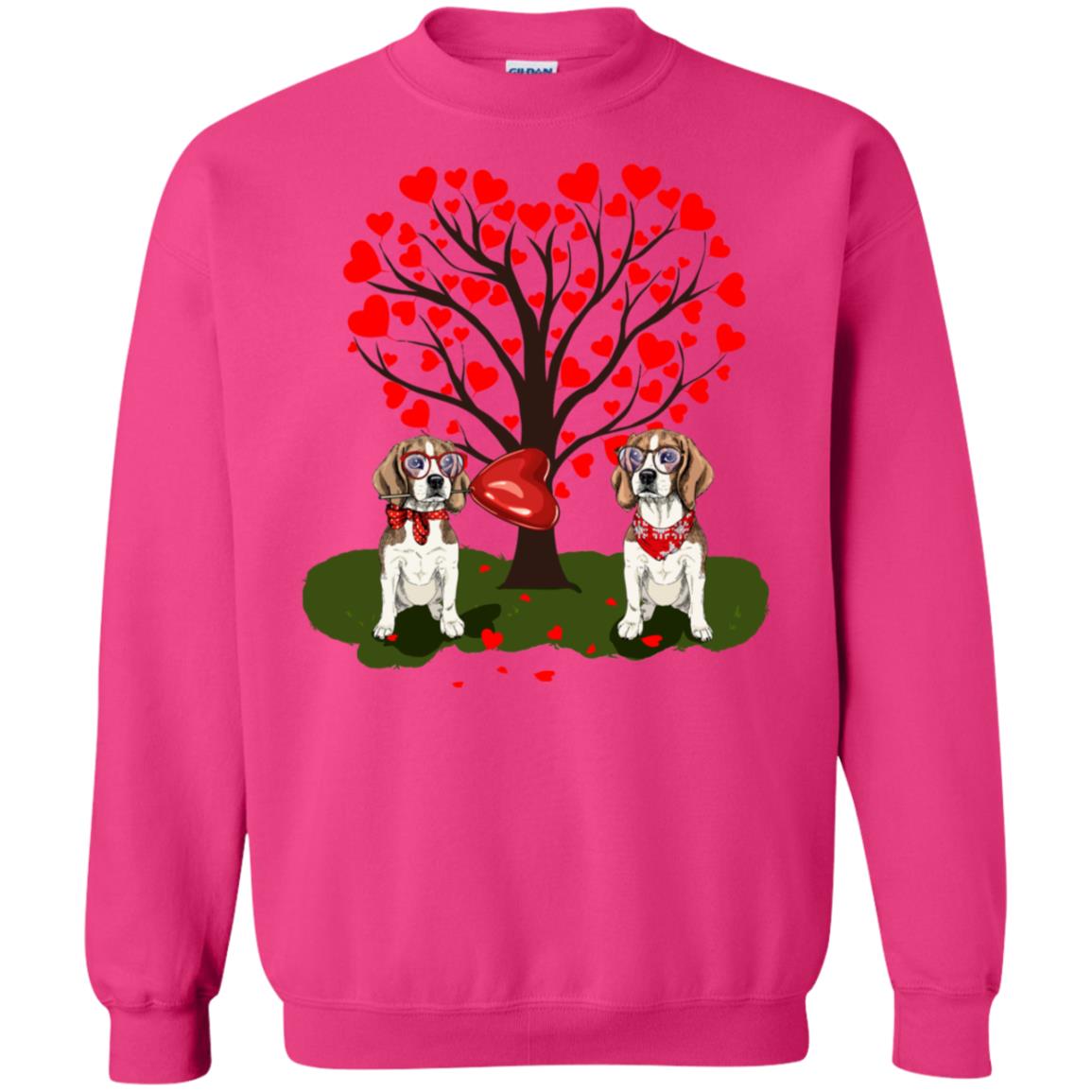 Valentine Beagle Couple Heart Tree Shirt Heliconia