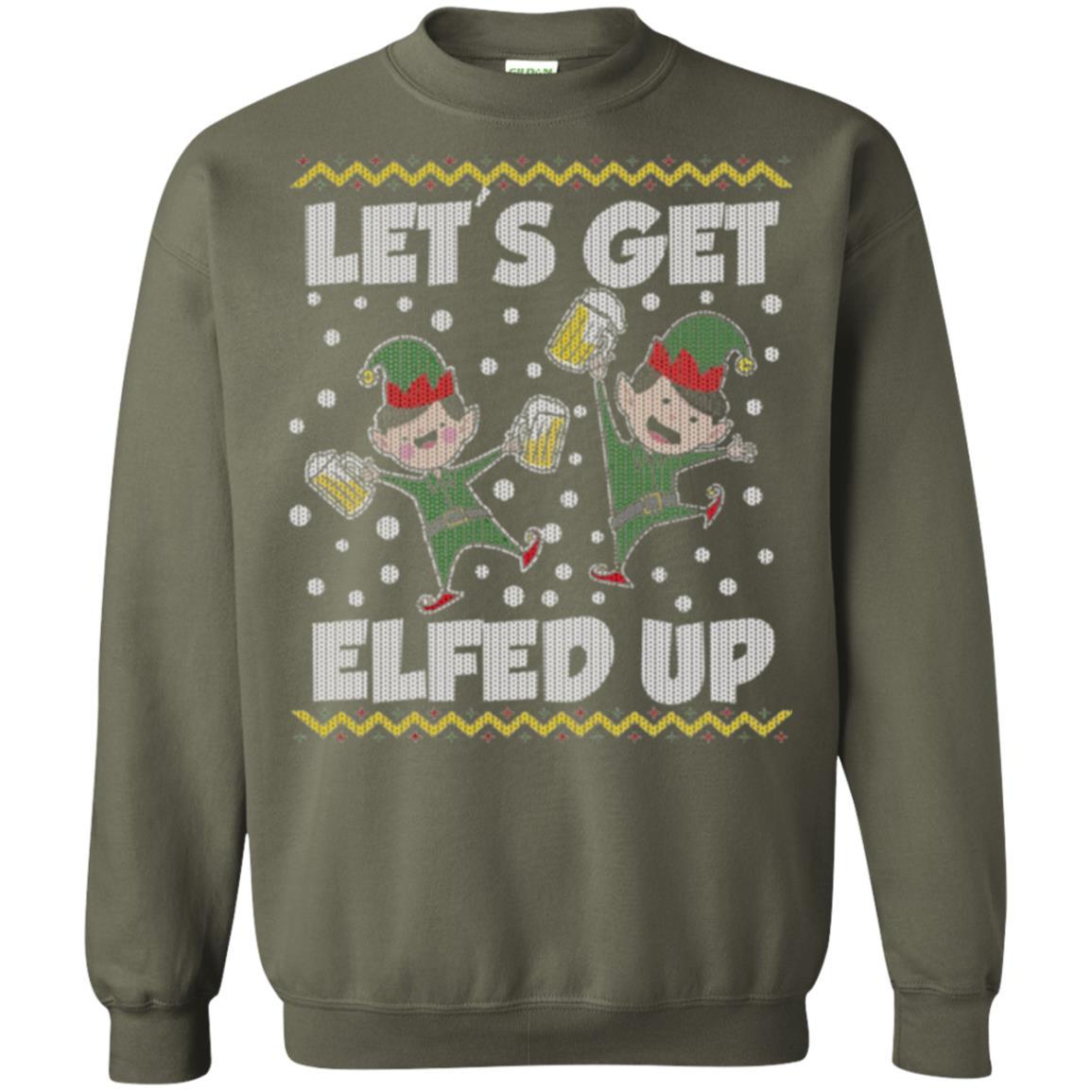 Christmas T-shirt Let's Get Elfed Up Military Green