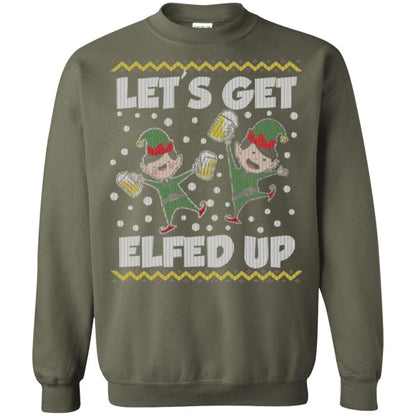 Christmas T-shirt Let's Get Elfed Up Military Green