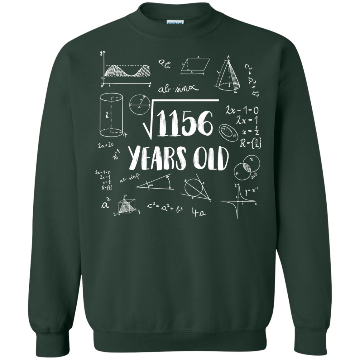 Square Root Of 1156 34th Birthday 34 Years Old Math T-shirt Forest Green