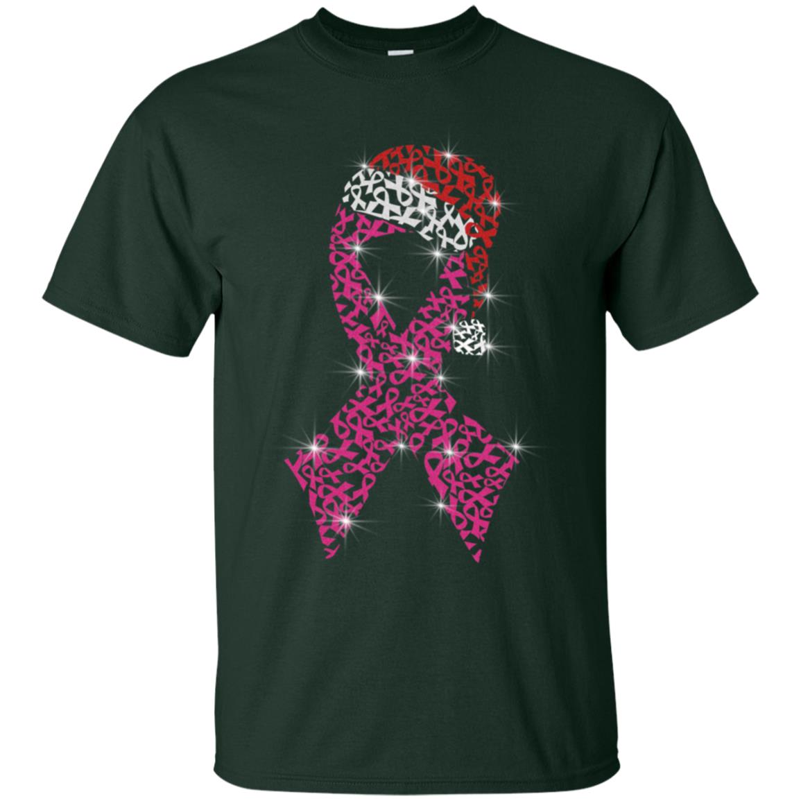 Pink Ribbon With Santa Hat Breast Cancer Awareness X-mas Gift Shirt Forest
