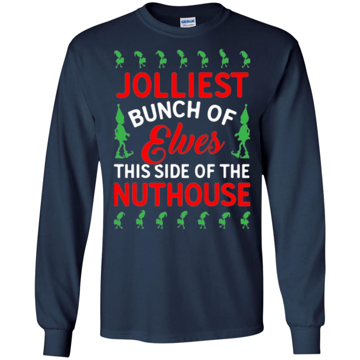 Christmas T-shirt Jolliest Bunch Of Elves This Side Of The Nuthouse Navy