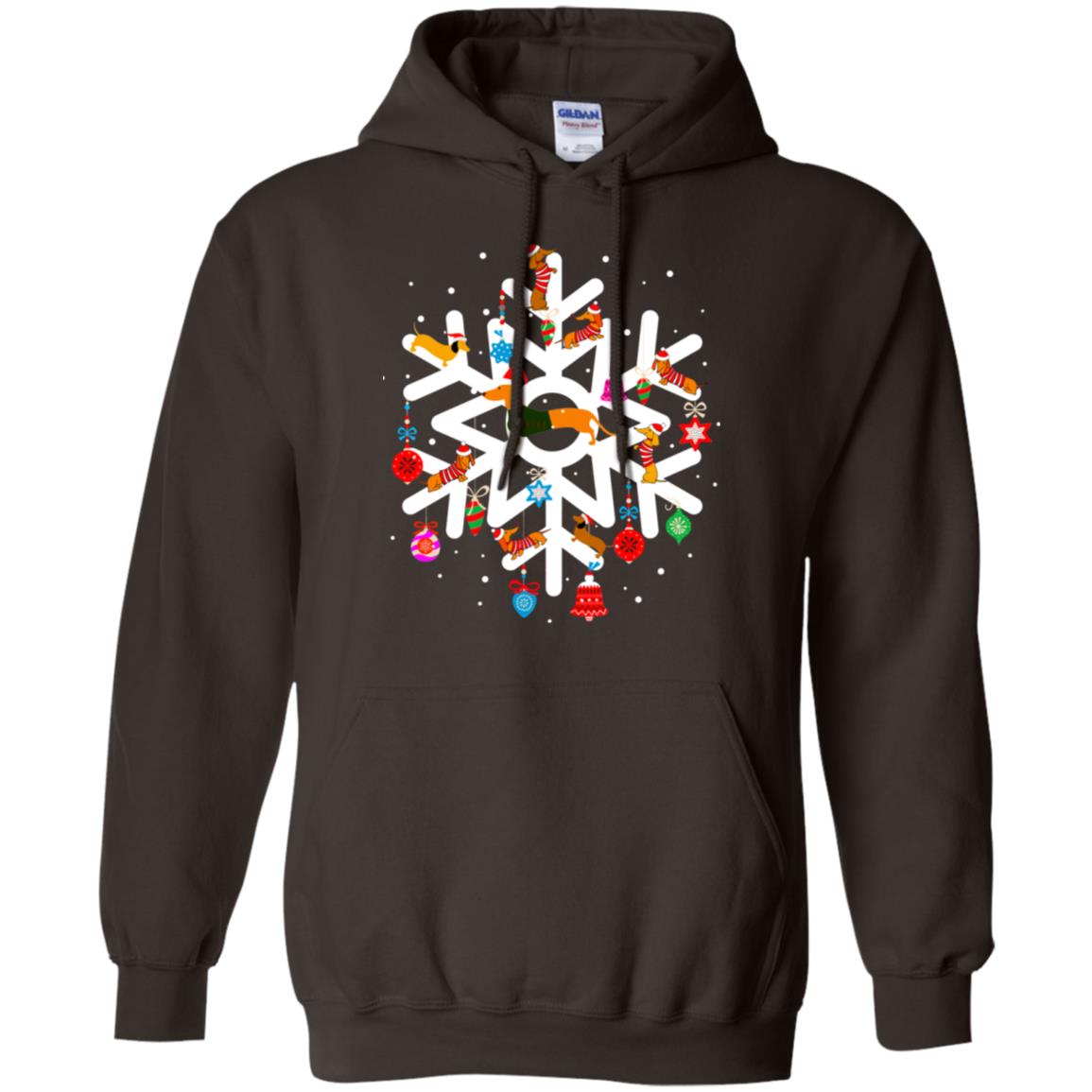 Winter Snow Flower Decorating Bauble And Dachshund X-mas Gift Shirt Dark Chocolate