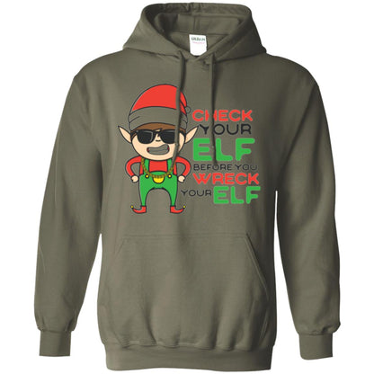 Christmas T-shirt Check Your Elf Before You Wreck Your Elf Military Green