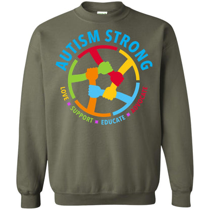 Autism Strong Love Support Educate Advocate Autism Awareness T-shirt Military Green