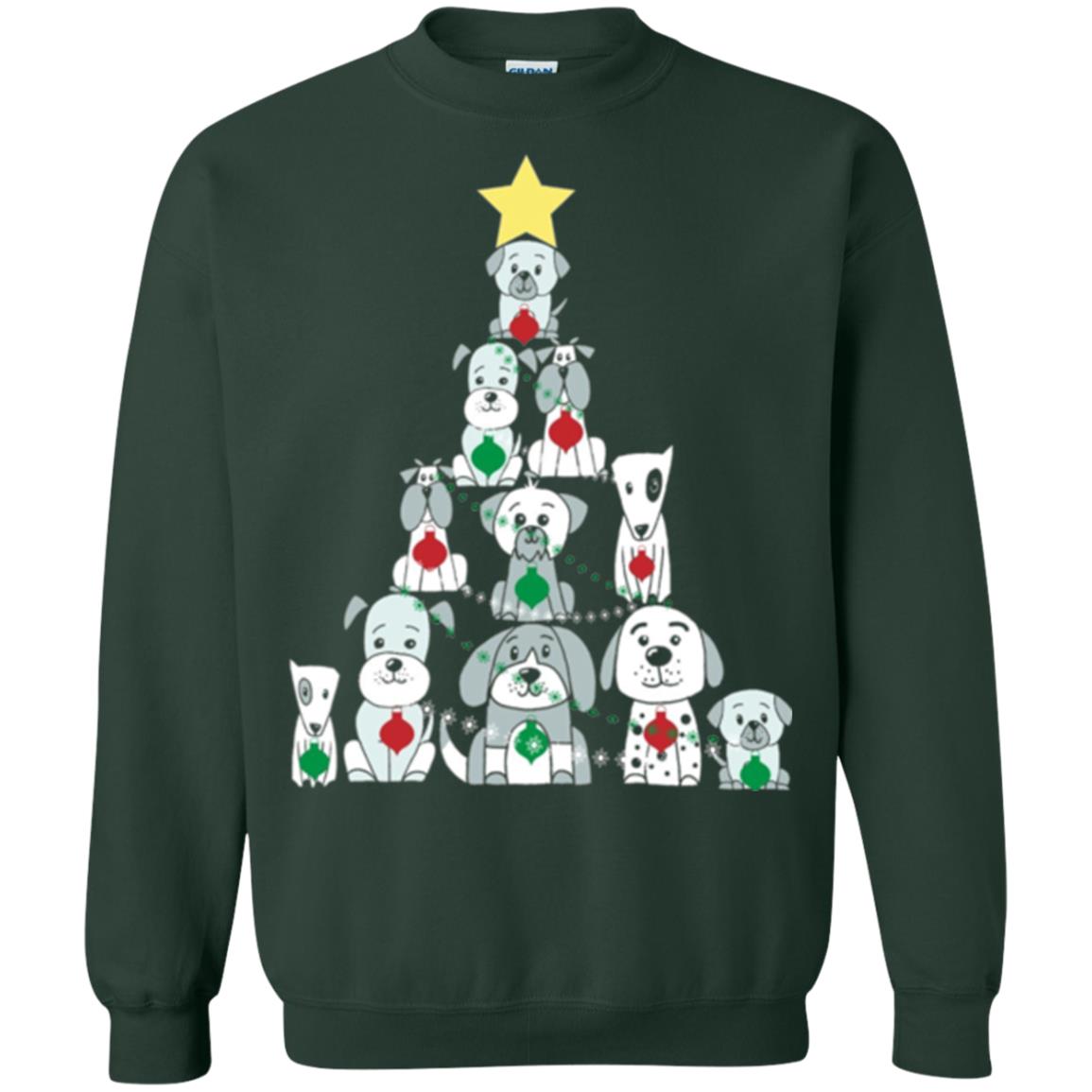 Dogs Lovers T-shirt Christmas Tree By Dogs Forest Green
