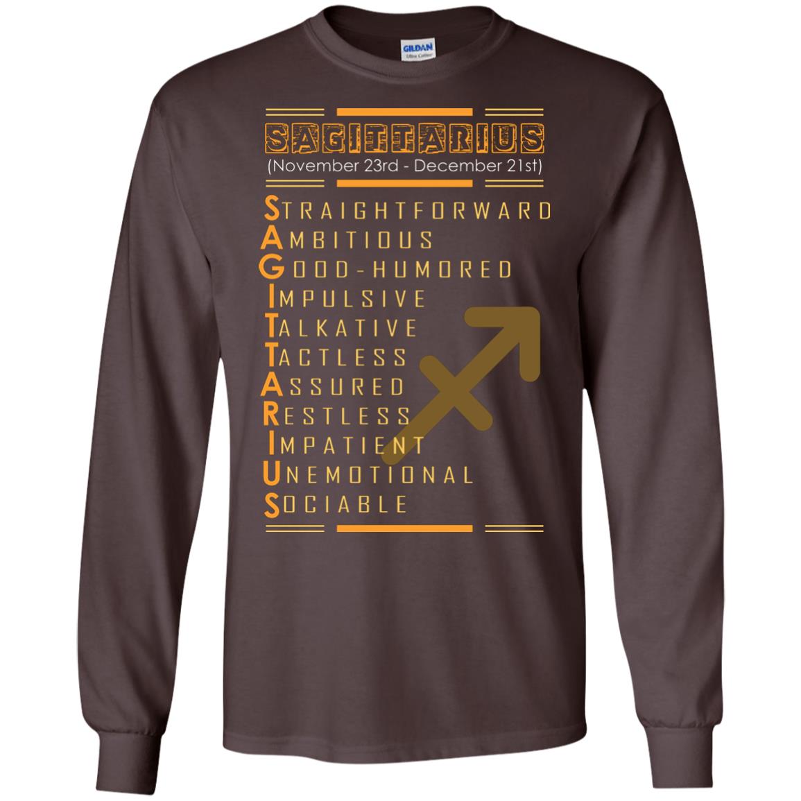 Sagittarius Birthday Shirt Straightforward Ambitious Good Humored Impulsive Talkative Dark Chocolate