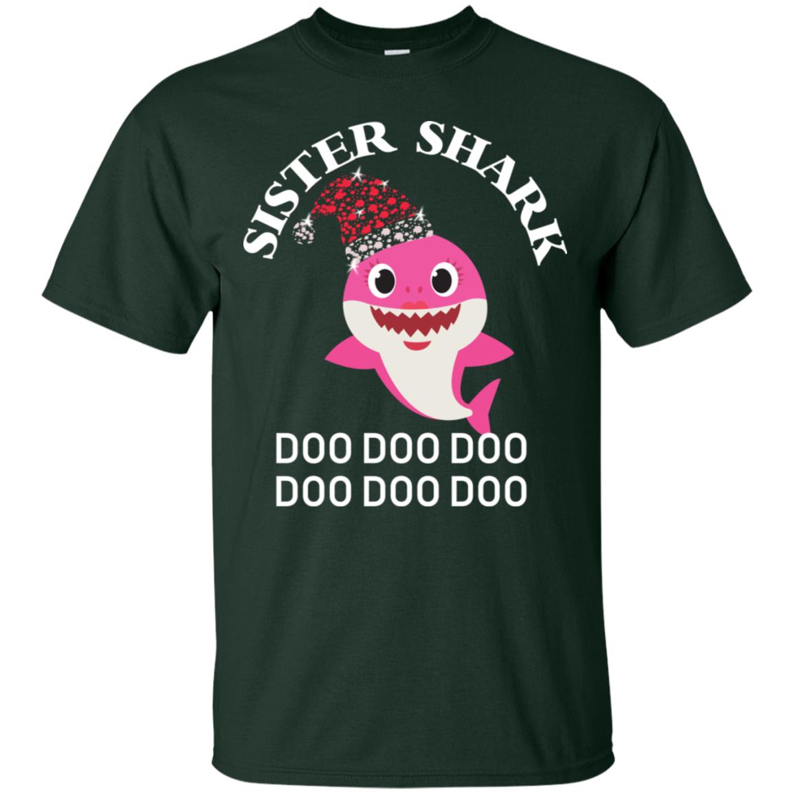 Sister Shark With Santa Claus Hat Merry X-mas Family Shark Gift Shirt Forest
