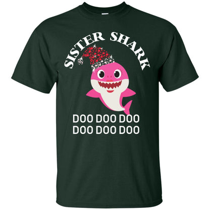 Sister Shark With Santa Claus Hat Merry X-mas Family Shark Gift Shirt Forest