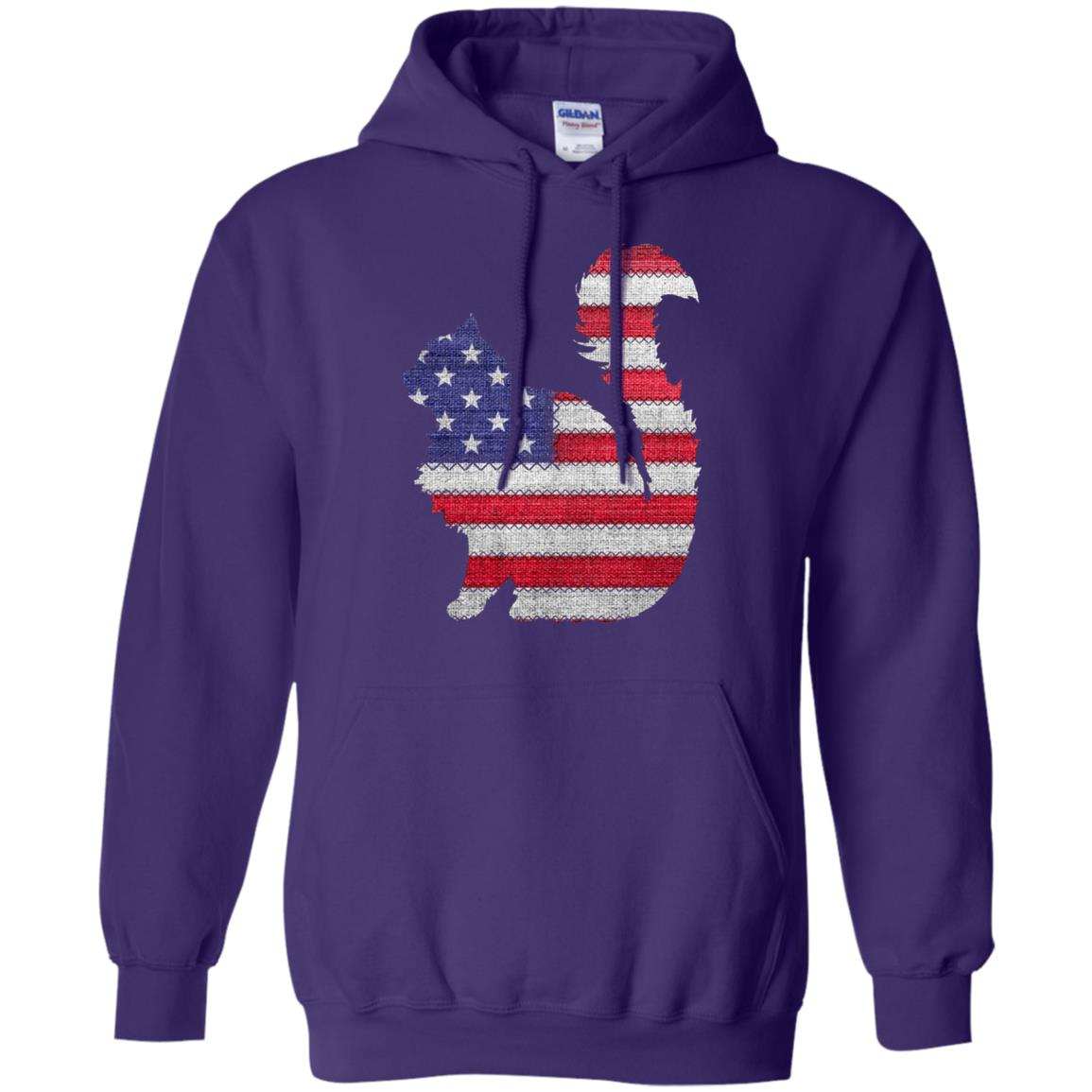 Patriotic Maine Coon American Flag Embroidery T-shirt Purple
