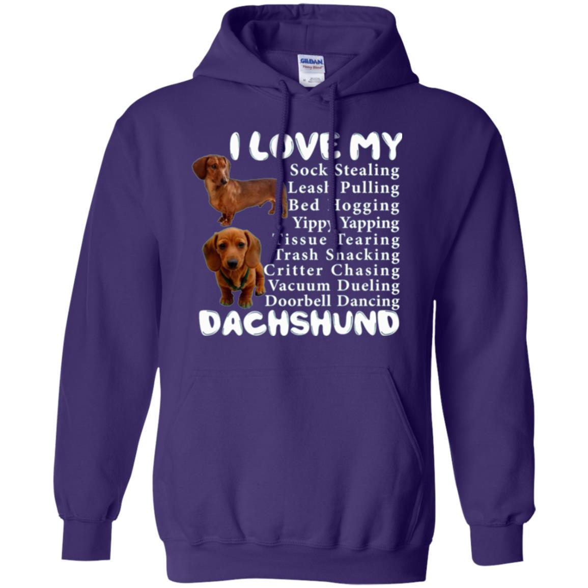 Dachshund T-shirt Sock Stealing Bed Hogging Purple