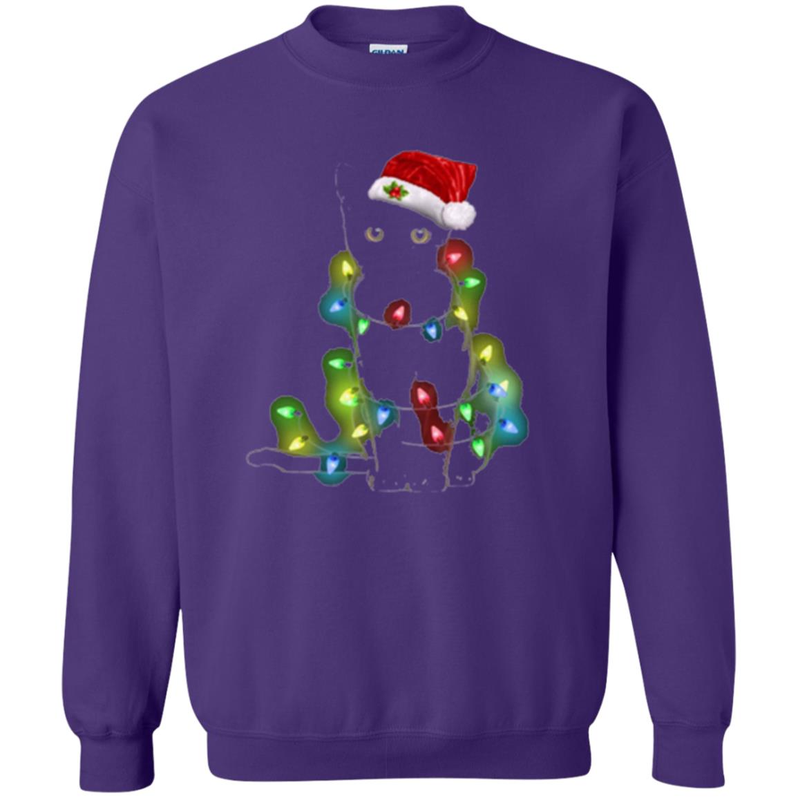 Christmas T-shirt Cat And Lights Purple