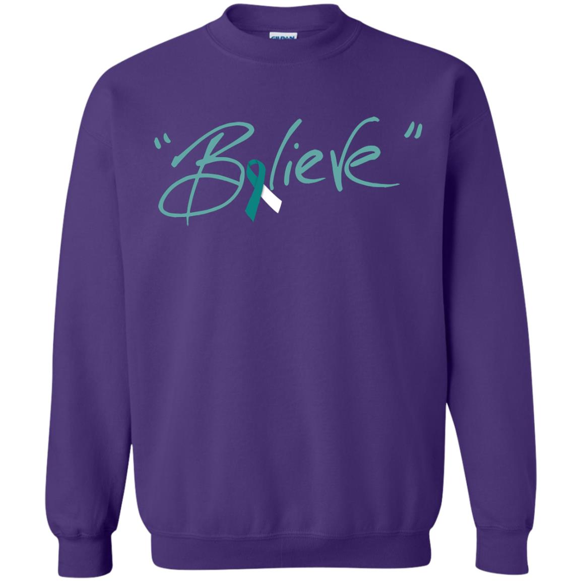 Cervical Cancer Awareness Shirt Teal White Ribbon Believe Purple