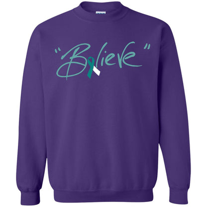 Cervical Cancer Awareness Shirt Teal White Ribbon Believe Purple